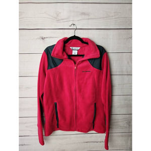 Columbia Womens Fleece Jacket Pink Black Waist‎ Length Full Zip Collar Pocket XL